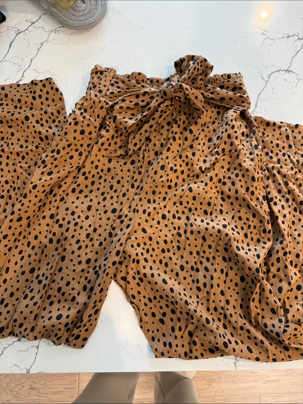 Abercrombie & Fitch Tan Wide-Leg Paperbag Pants with Black Spot Print